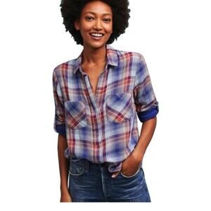 Anthropologie | Cloth & Stone Rolled Sleeve Plaid Button-Down Size Extra Small